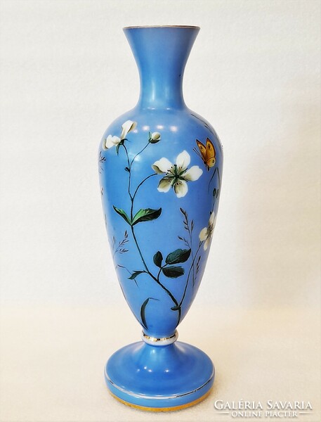 Gyönyörű antik festett tejüveg váza, 19. sz.