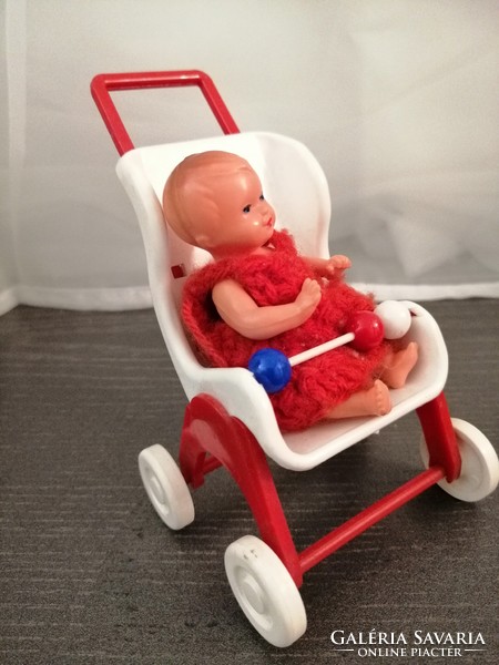 Doll house, antique doll, stroller