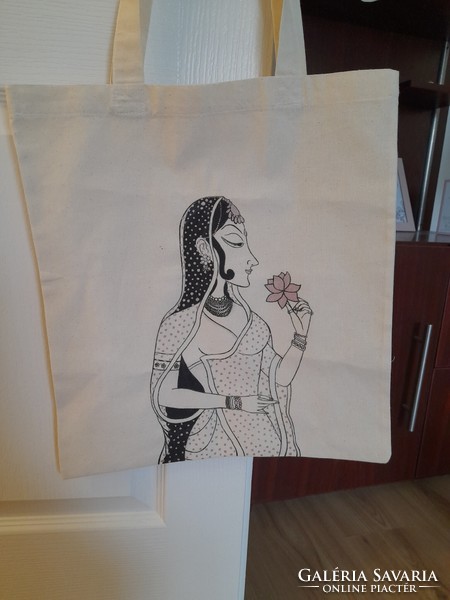 Radha with lotus flower ~ painted canvas bag