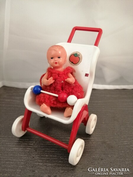 Doll house, antique doll, stroller