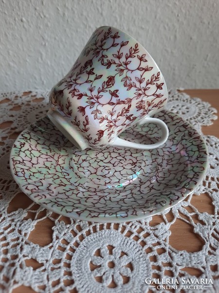 Weimar Porzellan GDR német teás csésze szett, irizáló mázzal.