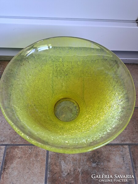 Beautiful veiled glass, Karcagi, Berekfürdő extra heavy centerpiece serving bowl, scone yellow