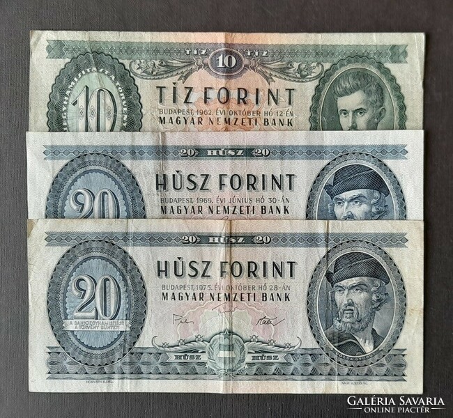 10 forint 1962 * 20 forint 1969-1975 (3 db)