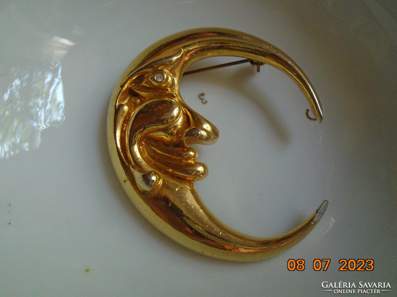 Spectacular, characterful modern smiling anthropomorphic crescent moon with polished stone eyes