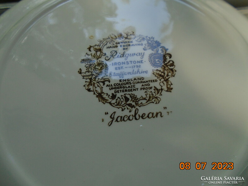 Neoreneszánsz JACOBEAN mintával polikróm tányér az angol Ridgway cégtől