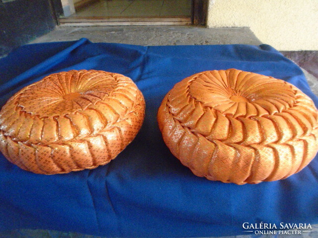 2 original ottoman pillows/ or puffs. Pieces woven with gold thread