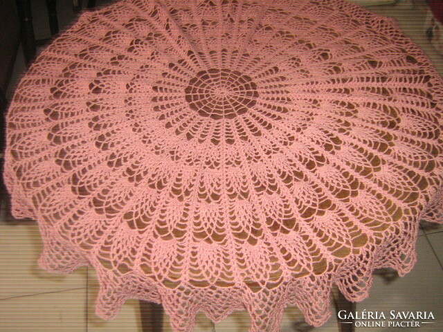 Beautiful mauve hand crocheted round antique lace tablecloth