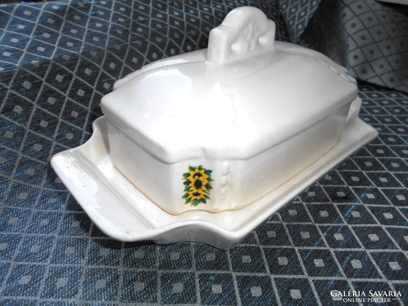 Antique earthenware butter dish with lid