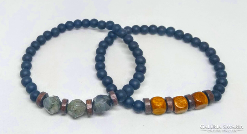 Men's mineral bracelet set, made of matte onyx agate and labradorite and wooden beads 303