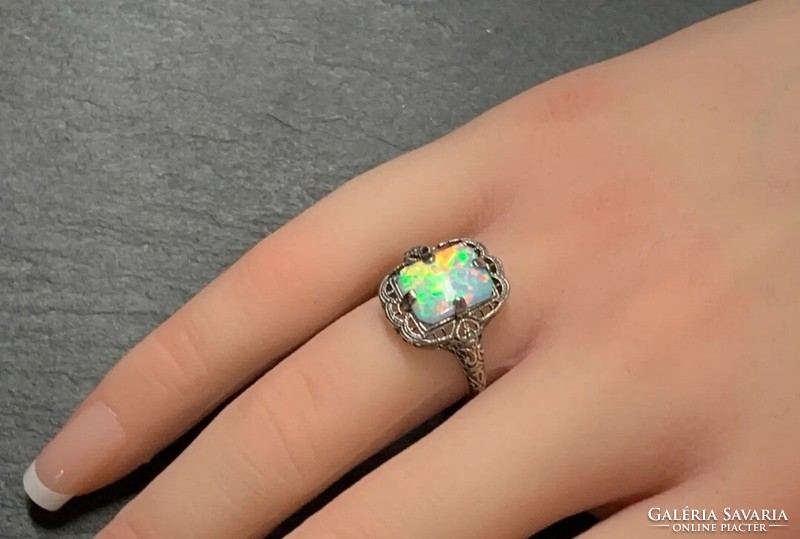 Noble opal gemstone, tiny sterling silver ring /925/ - new, many handcrafted jewelry!