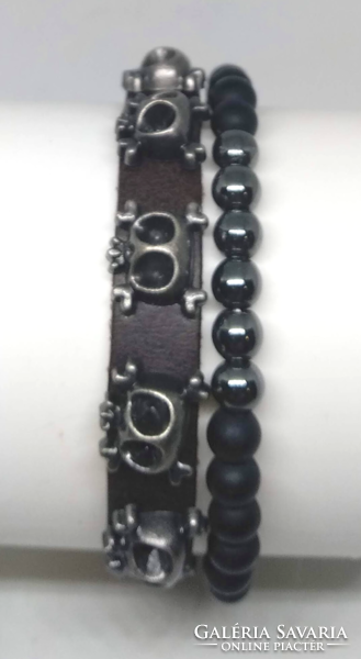 Men's mineral and leather bracelet set 300