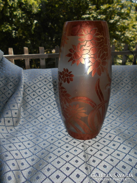 Antique Czech bohemian glass vase 17.5 cm with bird pattern - gold color painting