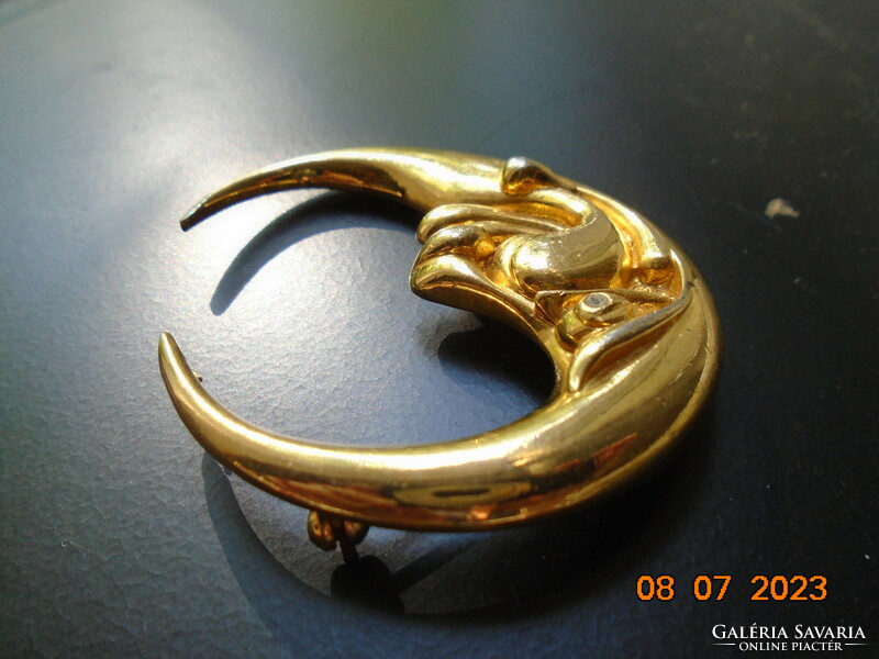 Spectacular, characterful modern smiling anthropomorphic crescent moon with polished stone eyes