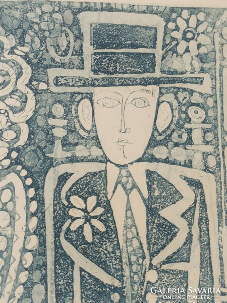 János Kass etching, sieve mixed media