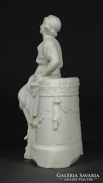 1N516 Antik női alakos biszkvit porcelán dísztárgy 13 cm