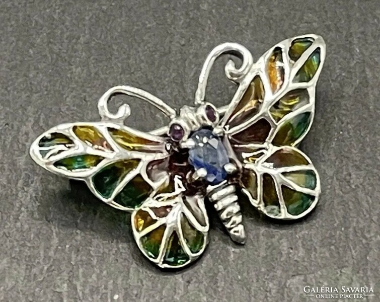 Butterfly silver brooch with marcasite and fire enamel silver /925/ --new