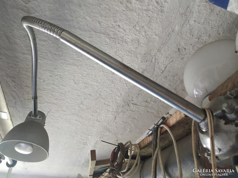Workshop, technician lamp, desk lamp, from the 1950s, silver color, vinyl switch