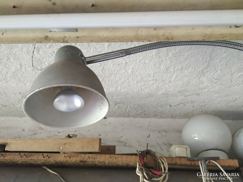 Workshop, technician lamp, desk lamp, from the 1950s, silver color, vinyl switch