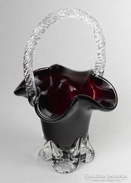 1N509 blown glass burgundy Czech bohemia artistic glass basket 14.5 Cm