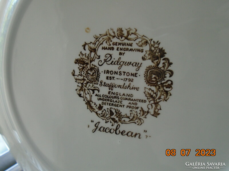 Neoreneszánsz JACOBEAN mintával polikróm tányér az angol Ridgway cégtől