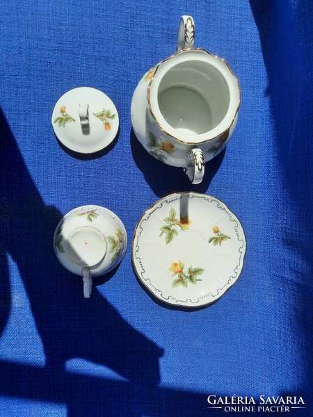 Zsolnay yellow rose pattern sugar bowl, mocha, coffee cup