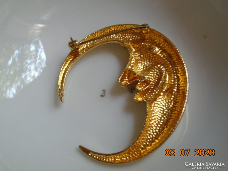 Spectacular, characterful modern smiling anthropomorphic crescent moon with polished stone eyes