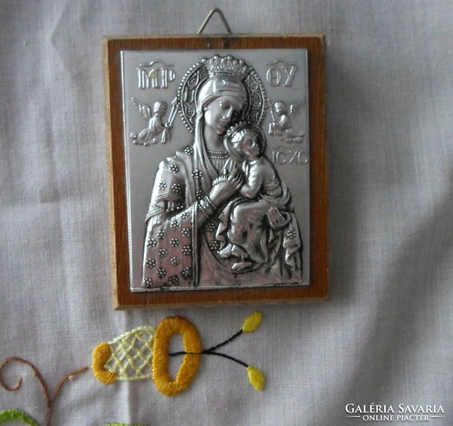 Mary and Jesus icon (metal plate, wooden plate)