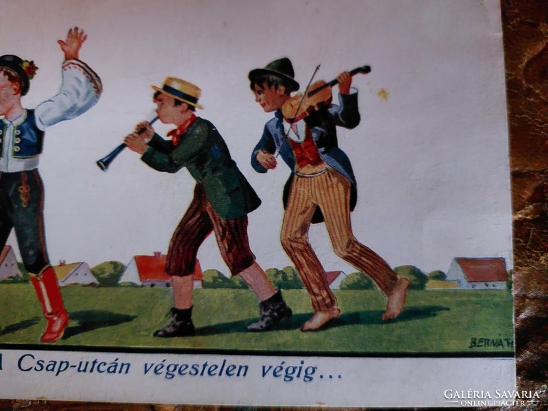 Postcard: frolicking lads graphics, 1945.