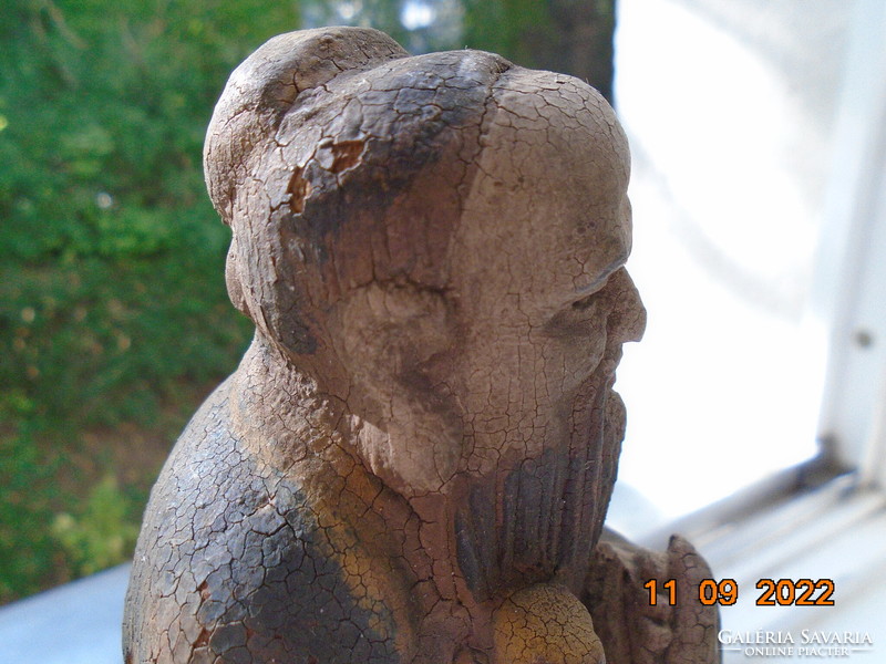 Konfuciusz régi  kínai faragott festett fa szobor