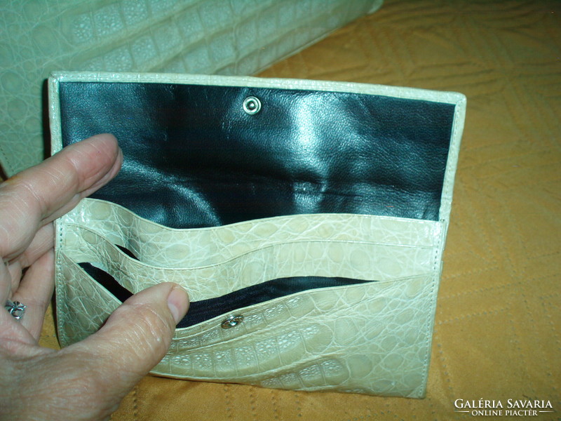 Vintage genuine crocodile leather handbag with wallet