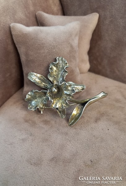 Antique silver brooch orchid
