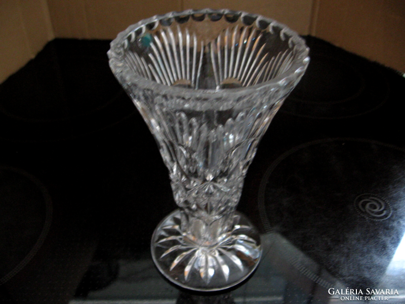 Etched antique crystal pedestal vase