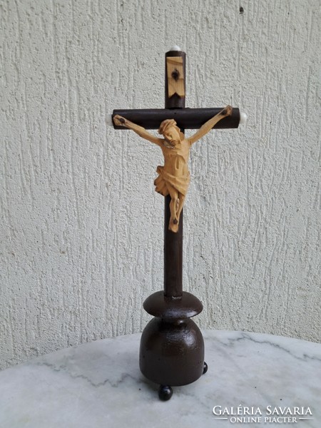 Antique wooden cross, crucifix, body, home made of carved wood from the 1800s. Jesus Christ.