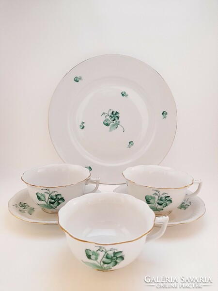 Herend green floral, celery patterned tea cups and plates in one