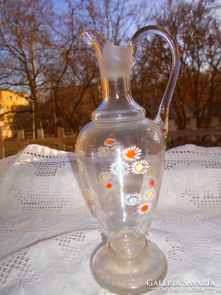 Antique enamel painted broken glass decanter