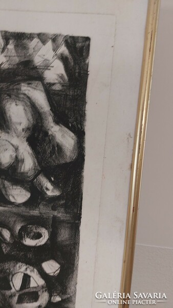 (K) Absztrakt litográfia szlovén művésztől 56X79 cm kerettel