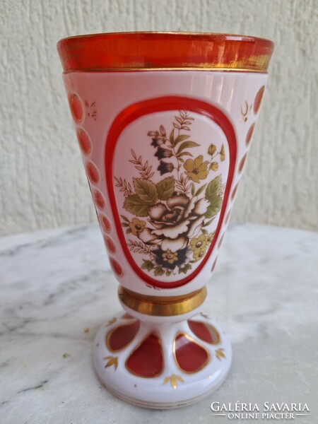 Gyönyörű színes biedermeier festett pohár