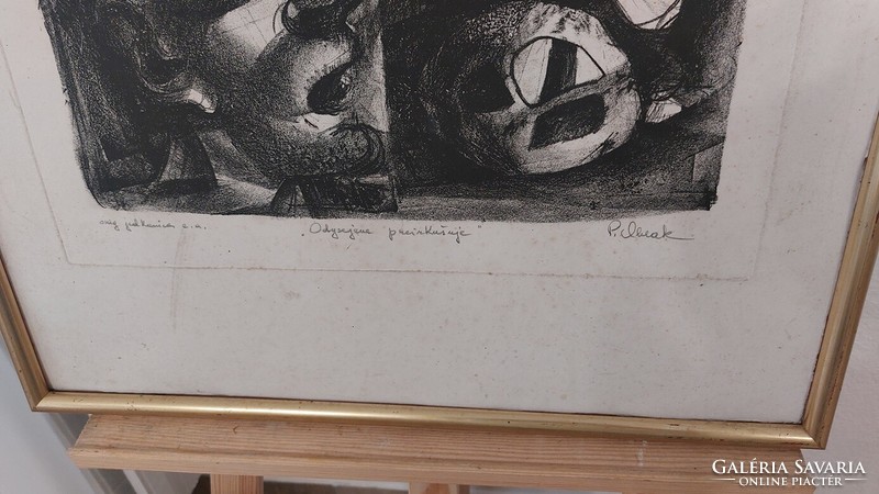 (K) Absztrakt litográfia szlovén művésztől 56X79 cm kerettel