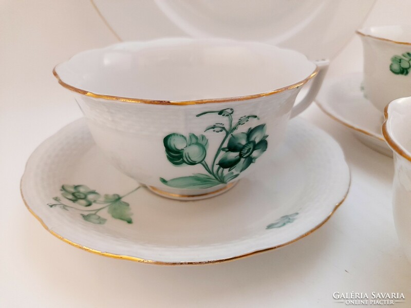 Herendi zöld virágos, zeller mintás teás csészék és tányér egyben