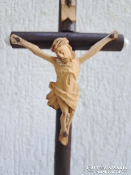 Antique wooden cross, crucifix, body, home made of carved wood from the 1800s. Jesus Christ.