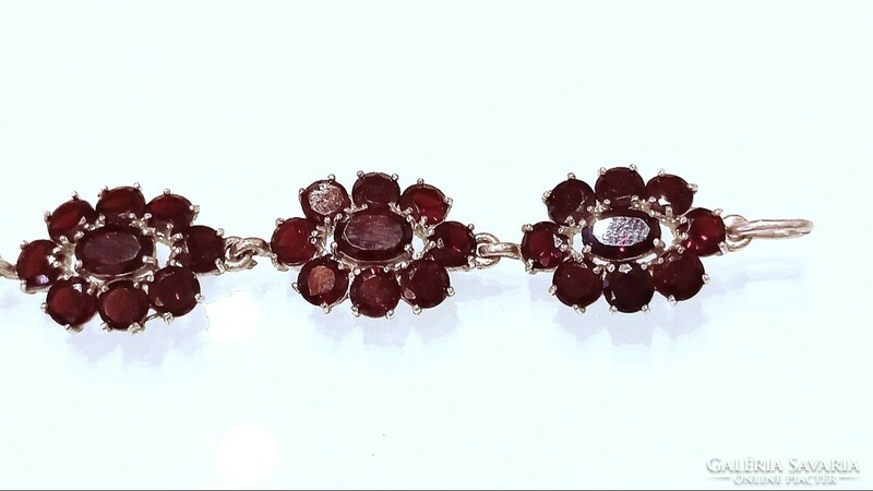 Antique Czech garnet stone 925 silver bracelet, bracelet