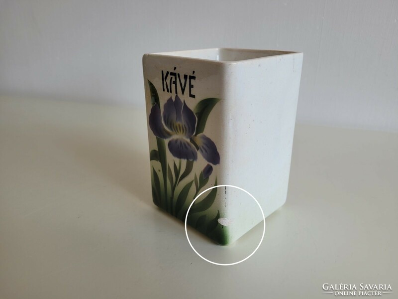 Régi Hollóháza Riolit KÁVÉ feliratos fűszeres liliom mintás fűszertartó
