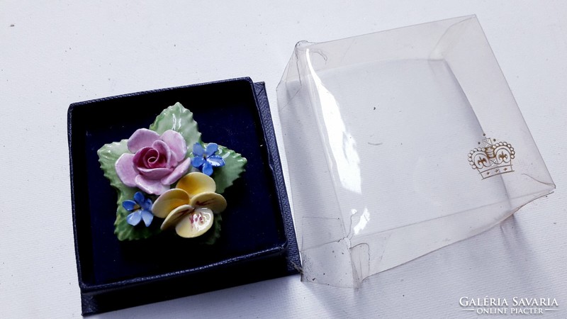 English rose porcelain brooch, marked Aynsley fine bone china