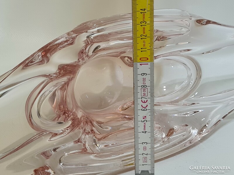 Cseh rózsaszín üvegkínáló, asztalközép (2687)