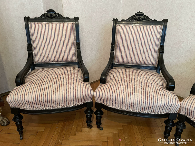 4 db restaurált Boulle stílusú fotel (szalongarnitúra része )az 1900-as évek elejéről