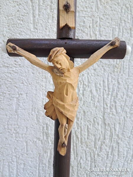 Antique wooden cross, crucifix, body, home made of carved wood from the 1800s. Jesus Christ.