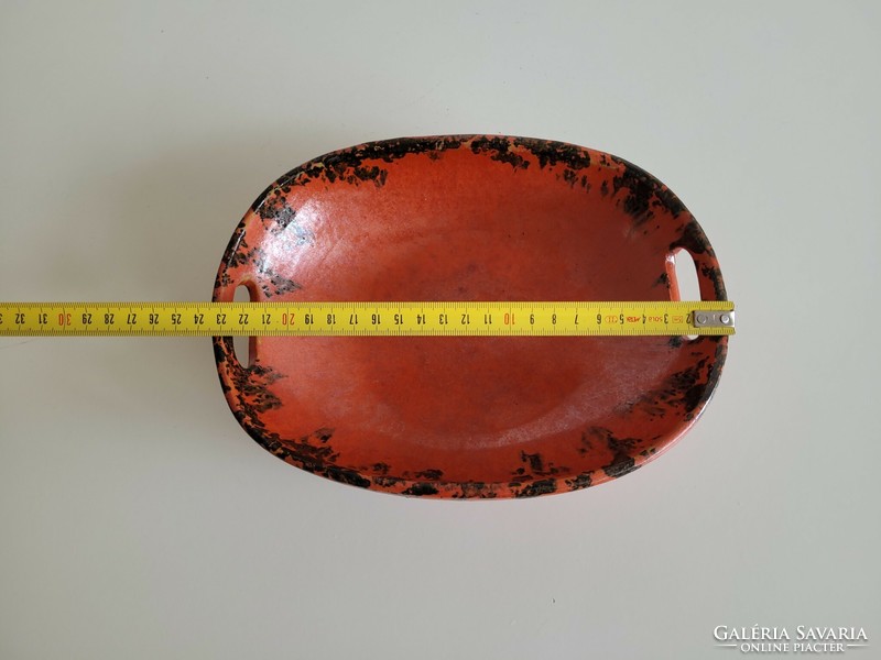 Retro glazed ceramic oval bowl with handle, mid century decorative bowl