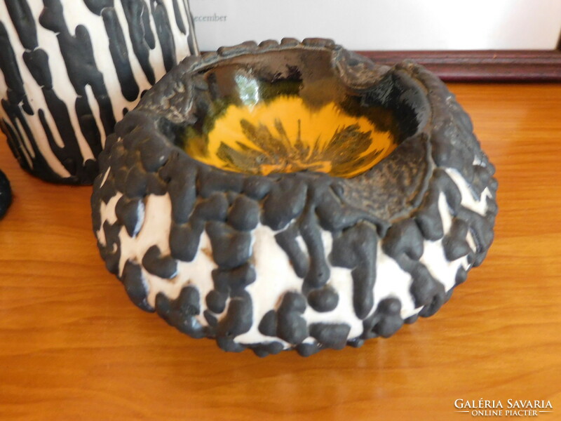 Király  - iparművész retro kerámiacsalád - váza, hamutál és gyertyatartó