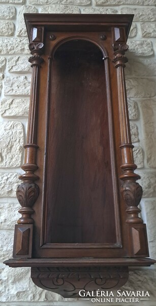 Antique 1800s wall clock cabinet, relic holder, display case with key holder, home altar with lamp holder,