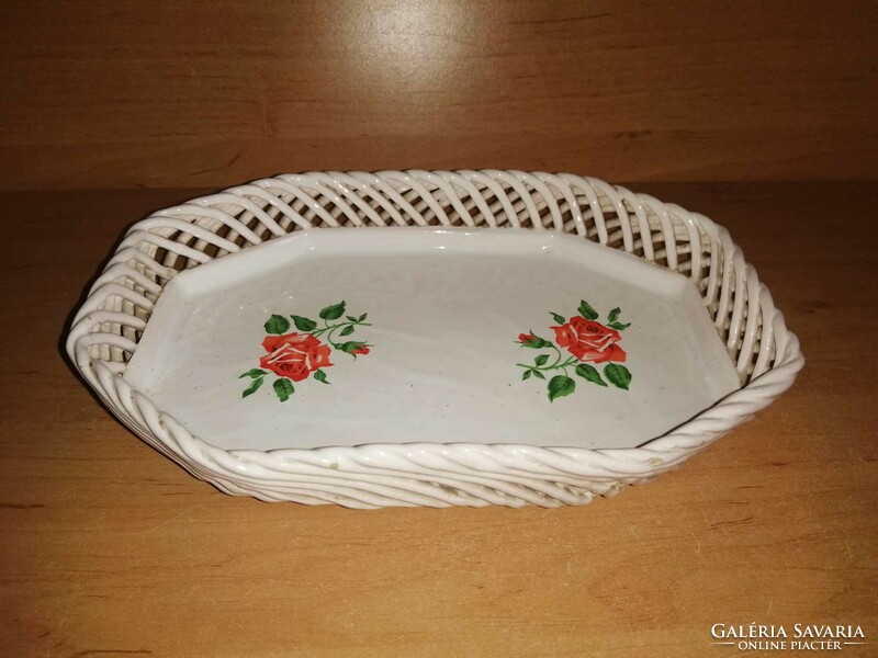 Bodrogkeresztúr ceramic serving bowl with openwork edge rose pattern 14.5*21.5 cm (bb)